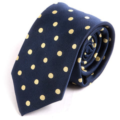 Navy Blue Tie with Yellow Polka Dots - Tie Doctor
