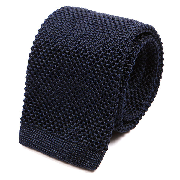 Navy Blue Silk Knitted Tie - Tie Doctor