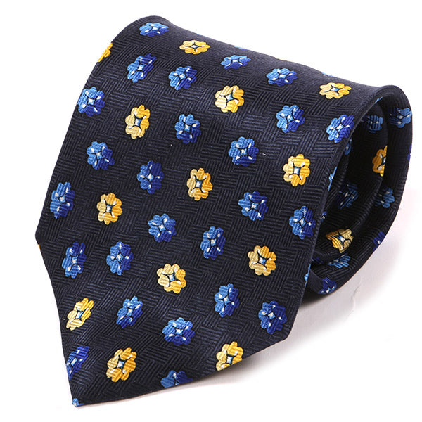 Navy Blue Dollis Floral Wide Silk Tie 9cm - Tie Doctor
