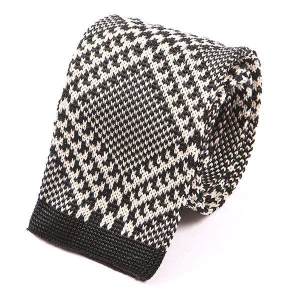 Black Houndstooth Silk Knitted Tie - Tie Doctor