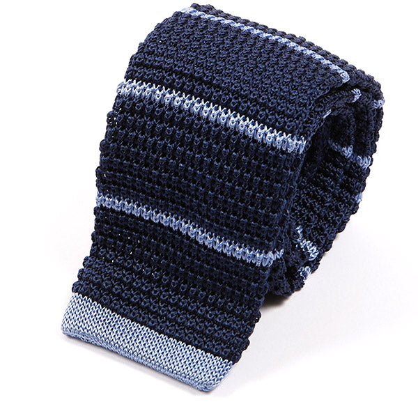 Blue Stripe Silk Knitted Tie - Tie Doctor
