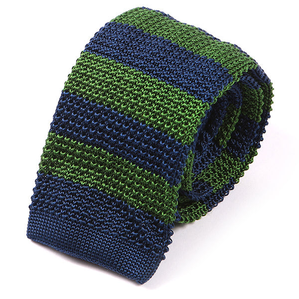 Dexter Green & Blue Striped Silk Knitted Tie 6cm - Tie Doctor