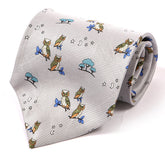 Silver Grey Owl Print Wide Silk Tie 9.5cm - Tie Doctor