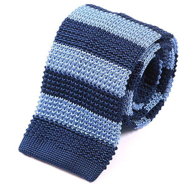 Dexter Blue Striped Silk Knitted Tie 6cm - Tie Doctor