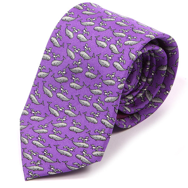 Purple Whale Print Silk Tie 7.5cm - Tie Doctor