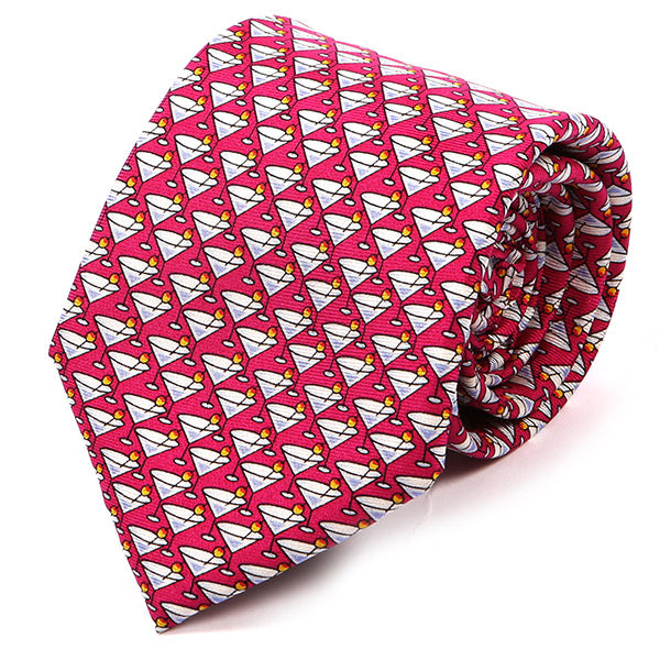 Dark Pink Martini Print Silk Tie 7.5cm - Tie Doctor
