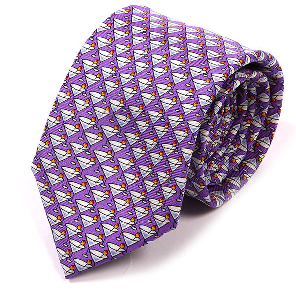 Purple Martini Print Silk Tie 7.5cm - Tie Doctor