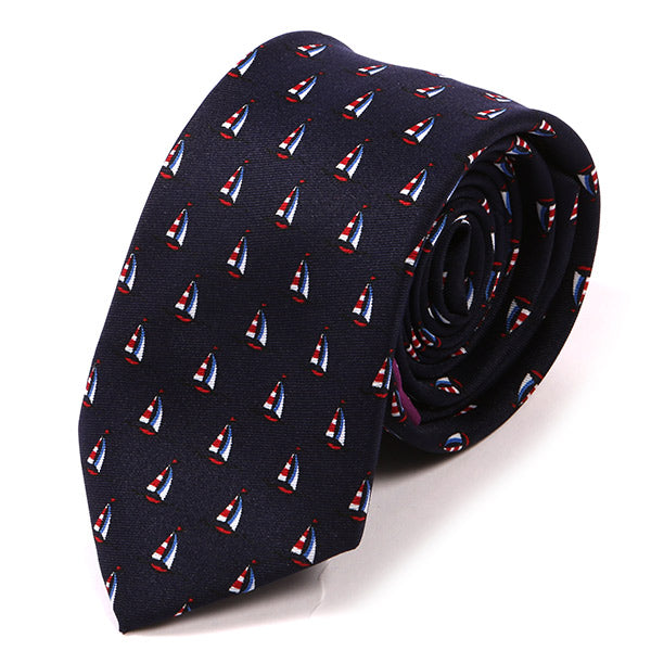 Blue Sailboat Slim Silk Tie 6.5cm - Tie Doctor
