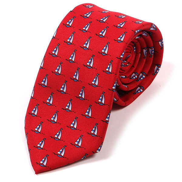 Red Sailboat Slim Silk Tie 6.5cm - Tie Doctor