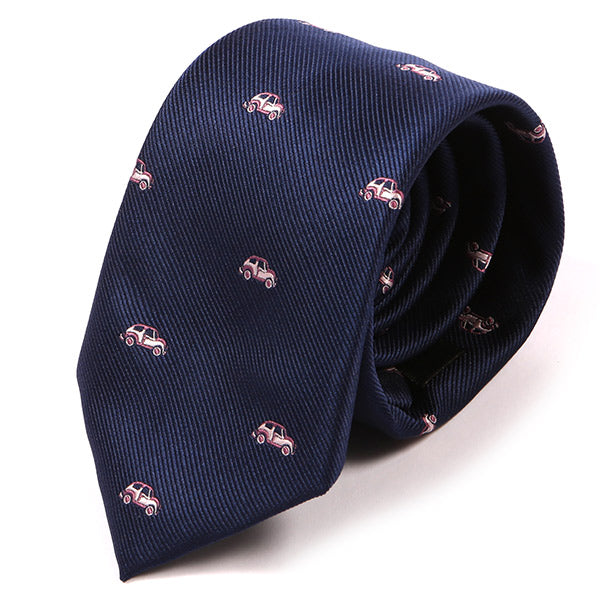 Blue Retro Car Pattern 7cm Ply Tie - Tie Doctor
