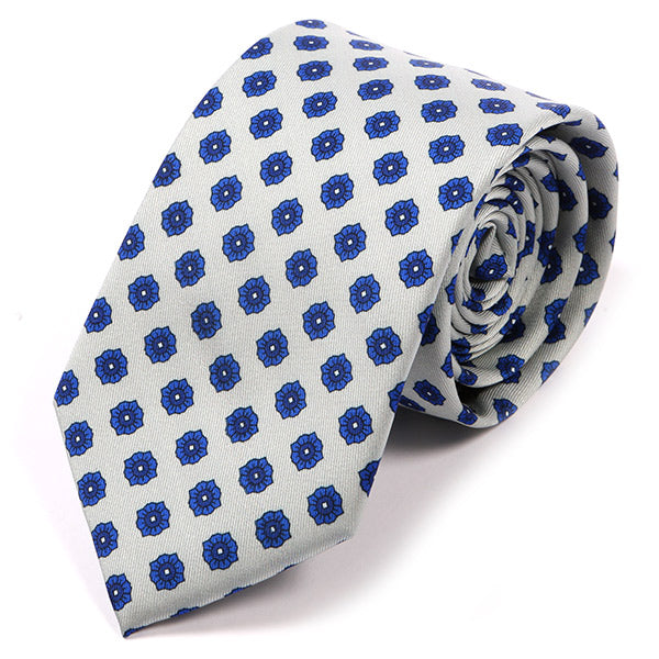Lars Blue And White Floral Motif Tie - Tie Doctor