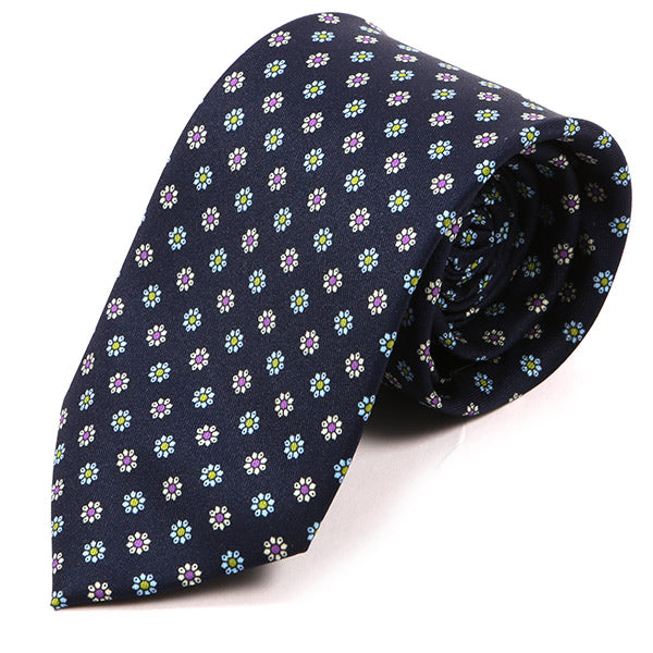 Classic Navy Blue Mini Floral Motif Tie - Tie Doctor