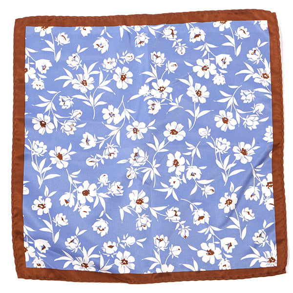 Blue & Brown Trim Floral Pocket Square - Tie Doctor  