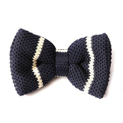 Navy & White Stripe Knitted Bow Tie - Tie Doctor