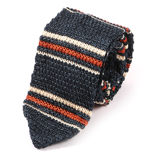 Blue Marl and Orange Striped Silk Pointed Knitted Tie 6.5cm - Tie Doctor  