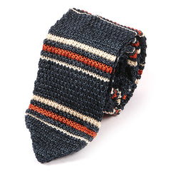 Blue Marl and Orange Striped Silk Pointed Knitted Tie 6.5cm - Tie Doctor