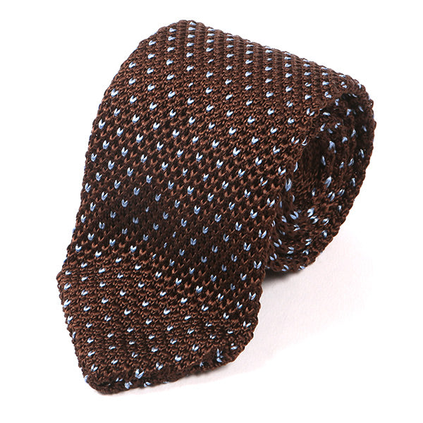 Brown Silk Pointed Knitted Tie with Heart Detail 7cm - Tie Doctor