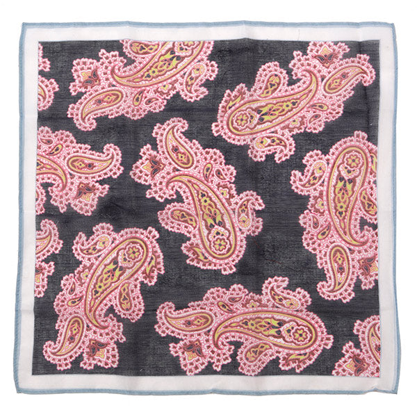 Navy Large Detailed Paisley Pocket Square - Tie Doctor  