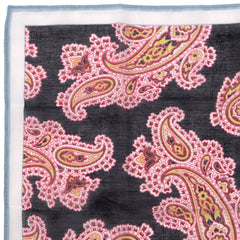 Navy Large Detailed Paisley Pocket Square - Tie Doctor