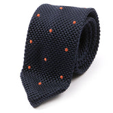 Navy And Orange Polka Dot Pointed Silk Knitted Tie - Tie Doctor