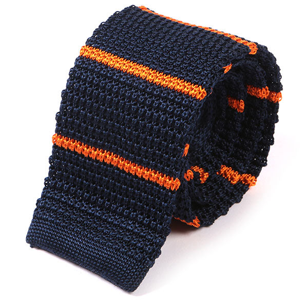 Blue & Orange Stripe Silk Knitted Tie 6cm - Tie Doctor
