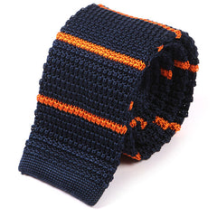 Blue & Orange Stripe Silk Knitted Tie 6cm - Tie Doctor