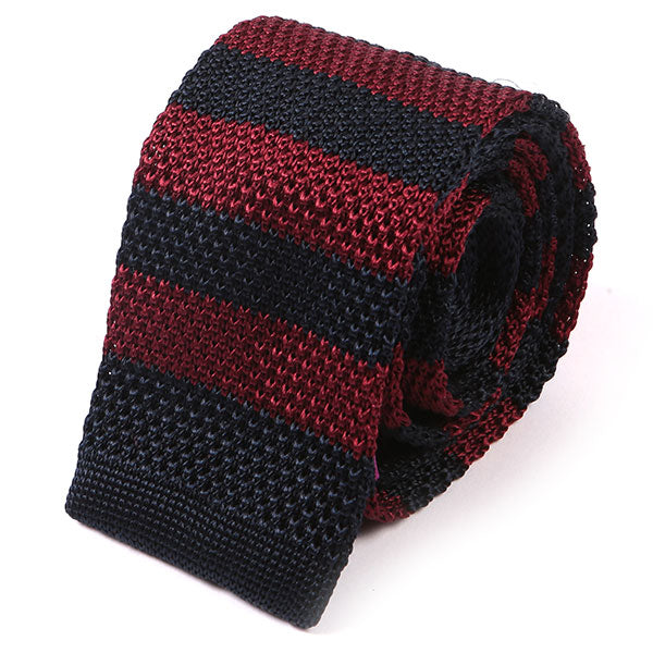 Navy Blue & Burgundy Silk Knitted Tie - Tie Doctor  