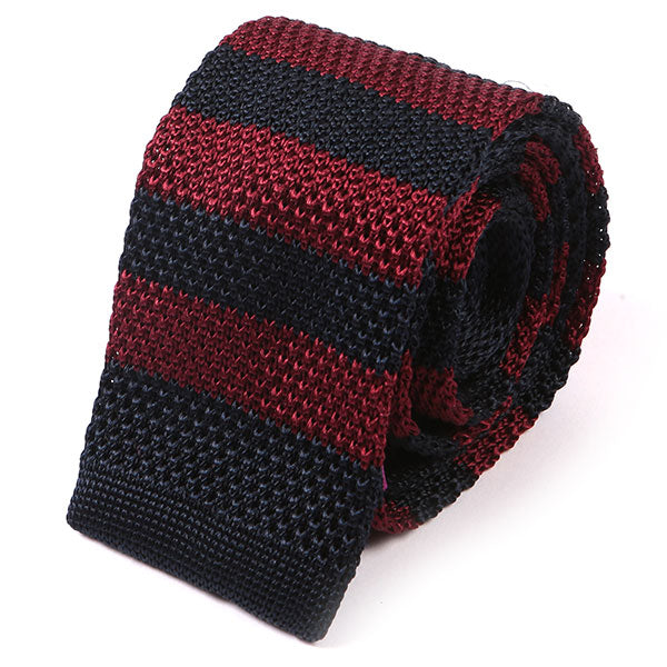 Navy Blue & Burgundy Silk Knitted Tie - Tie Doctor