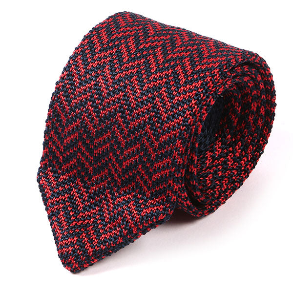 Red & Navy Pointed Silk Knit Tie - Tie Doctor