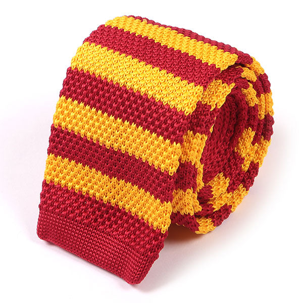 Red & Yellow Striped Knitted Tie - Tie Doctor  