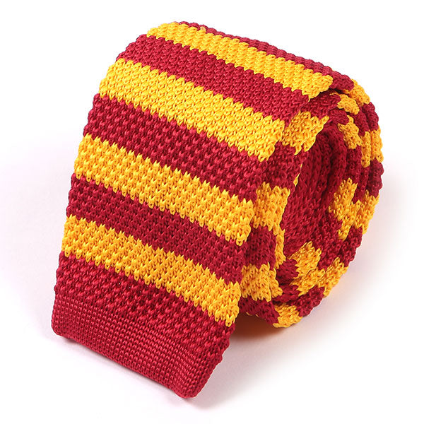Red & Yellow Striped Knitted Tie - Tie Doctor