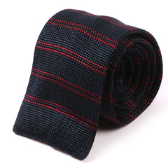 Silk Striped Navy Blue & Red Knitted Tie 6cm - Tie Doctor