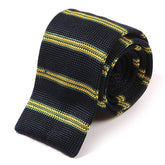 Silk Striped Navy Blue & Yellow Knitted Tie 6cm - Tie Doctor