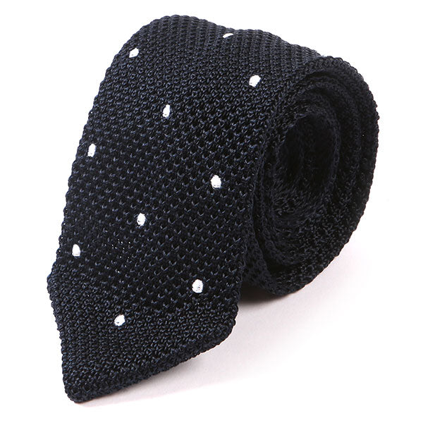 Navy Polka Dot Pointed Silk Knitted Tie - Tie Doctor