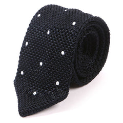 Navy Polka Dot Pointed Silk Knitted Tie - Tie Doctor