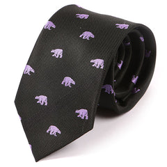 Black Tie with Purple Bear Pattern 7.5cm - Tie Doctor