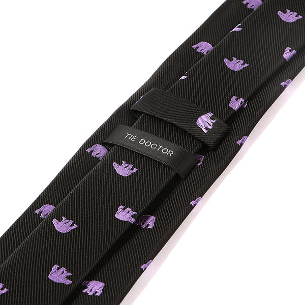 Black Tie with Purple Bear Pattern 7.5cm - Tie Doctor  