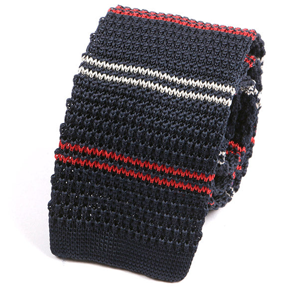 Navy Red Kent Silk Knitted Tie - Tie Doctor
