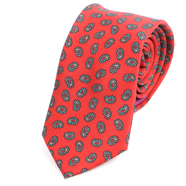 Red Vivid Paisley Slim Tie - Tie Doctor