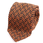Burnt Orange and Navy Pointed Silk Knitted Tie - Tie Doctor