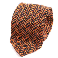 Burnt Orange and Navy Pointed Silk Knitted Tie - Tie Doctor