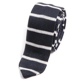 Navy Striped Skinny Silk Knitted Tie - Tie Doctor