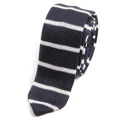 Navy Striped Skinny Silk Knitted Tie - Tie Doctor