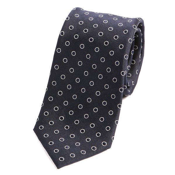 Navy Blue Circle Print Silk Tie - Tie Doctor
