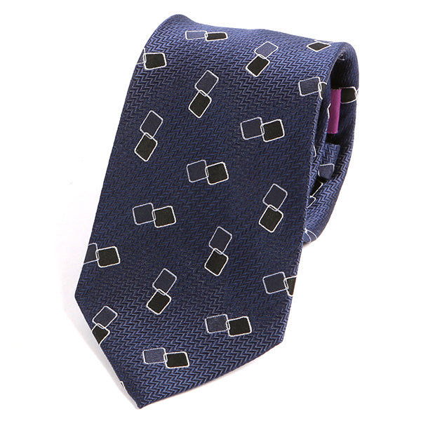 Navy Rectangle Motif Silk Tie - Tie Doctor