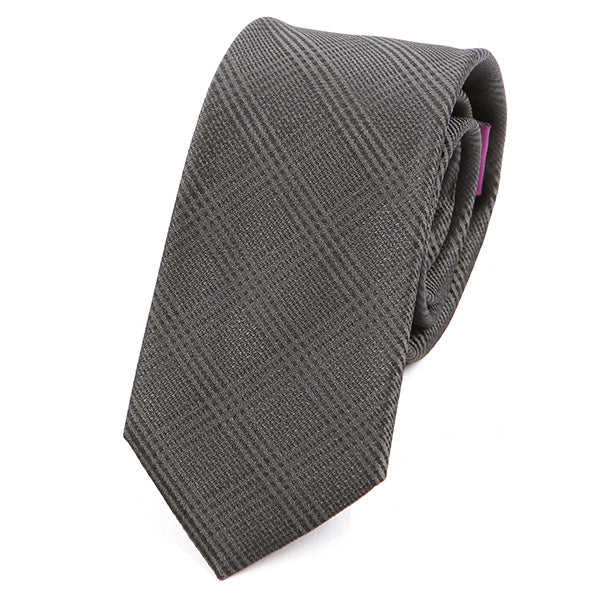 Dark Grey Check Silk Slim Tie - Tie Doctor