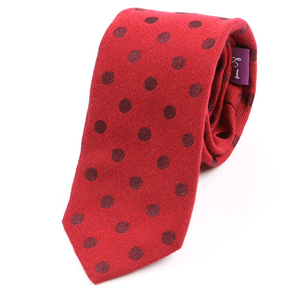 Red Italian Wool Polka Dot Slim Tie - Tie Doctor