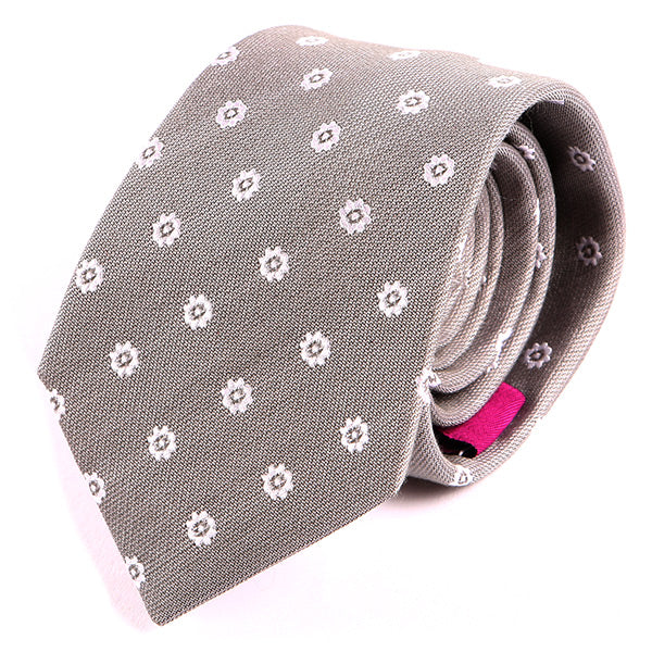 Grey Floral Motif Silk Tie 7.5cm - Tie Doctor