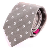 Grey Floral Motif Silk Tie 7.5cm - Tie Doctor