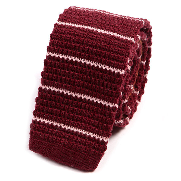 Red Lined Striped Knit Wool Tie - Tie Doctor  